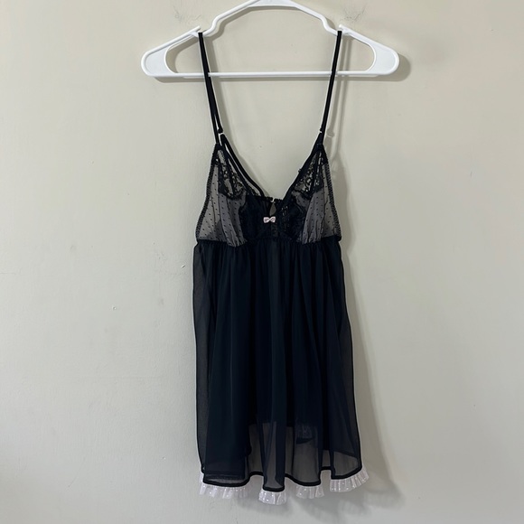 Victoria's Secret Other - Victoria’s Secret Black Lace Babydoll Pink Lace Detail Lingerie Top Size Medium